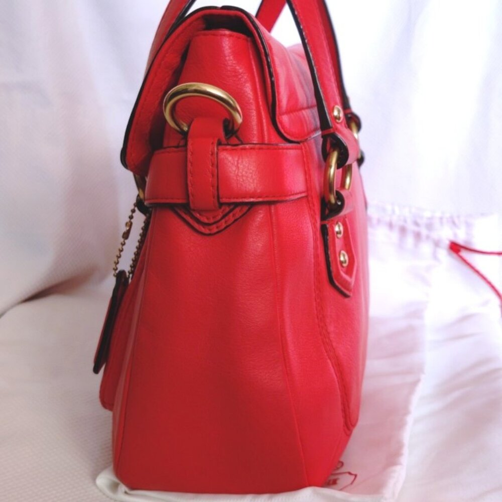 Coach Soho Leather Campbell Flap Convertible Satchel in Hot Orange & Brass, EUC - Picture 11 of 16